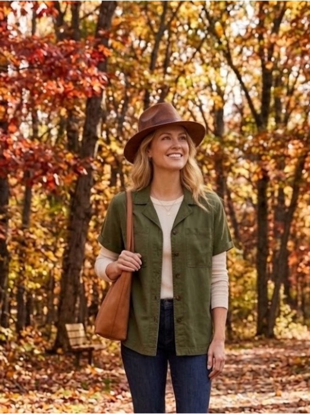 Olive Short-Sleeve Utility shirt - Women